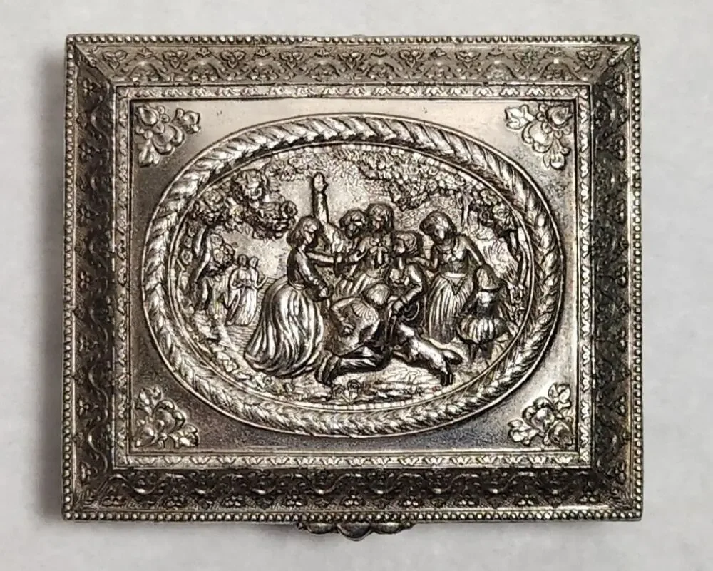 Vintage Ornate Silver Tone Metal Victorian Jewelry Box Japan Pre-owned